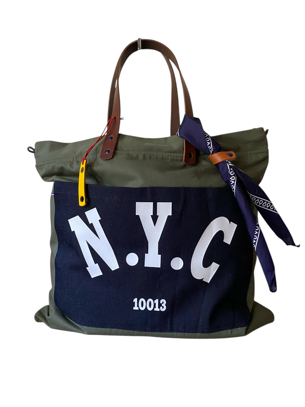 Sac cabas weekender « NYC » en toile kaki, anses en cuir – fait main à Aix-en-Provence