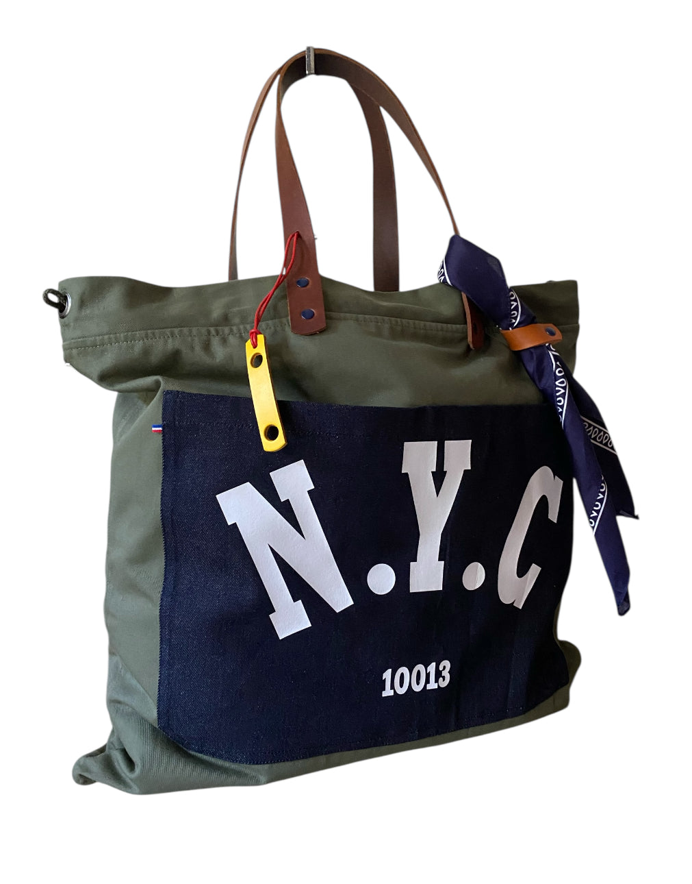 Sac cabas weekender « NYC » en toile kaki, anses en cuir – vue 2