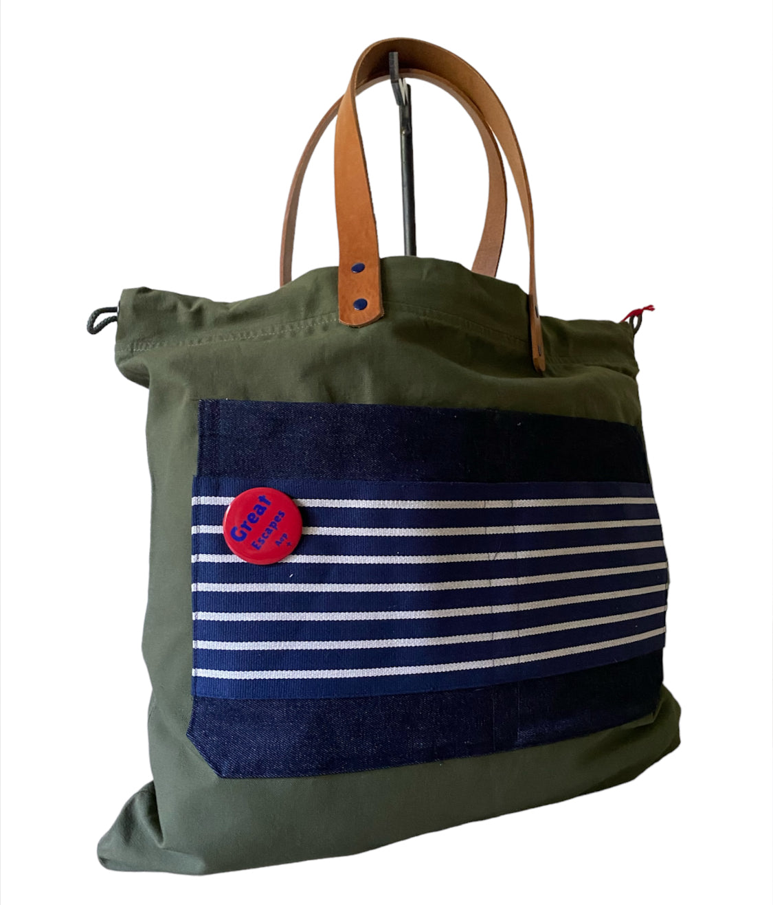 Sac cabas weekender en toile kaki, anses en cuir – fait main à Aix-en-Provence