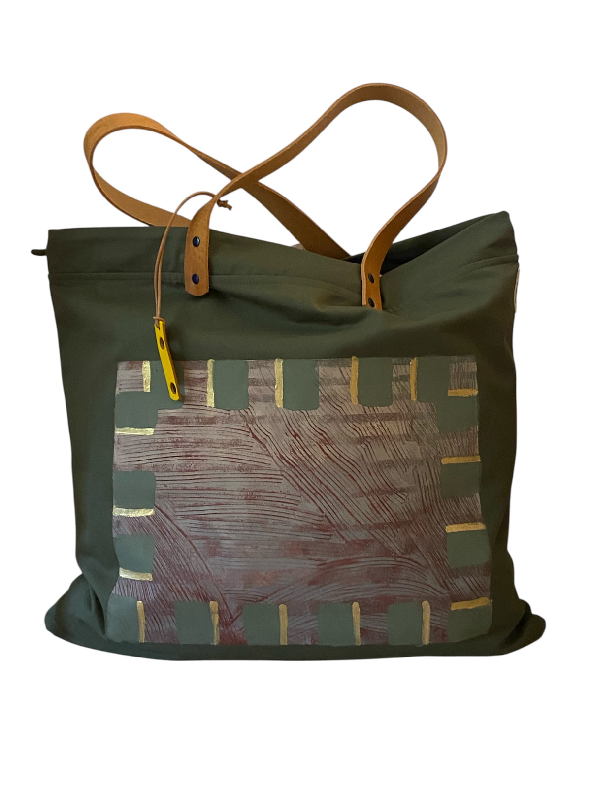 Sac cabas weekender peint à la main par Laurence de Konrad, anses en cuir – fait main à Aix-en-Provence