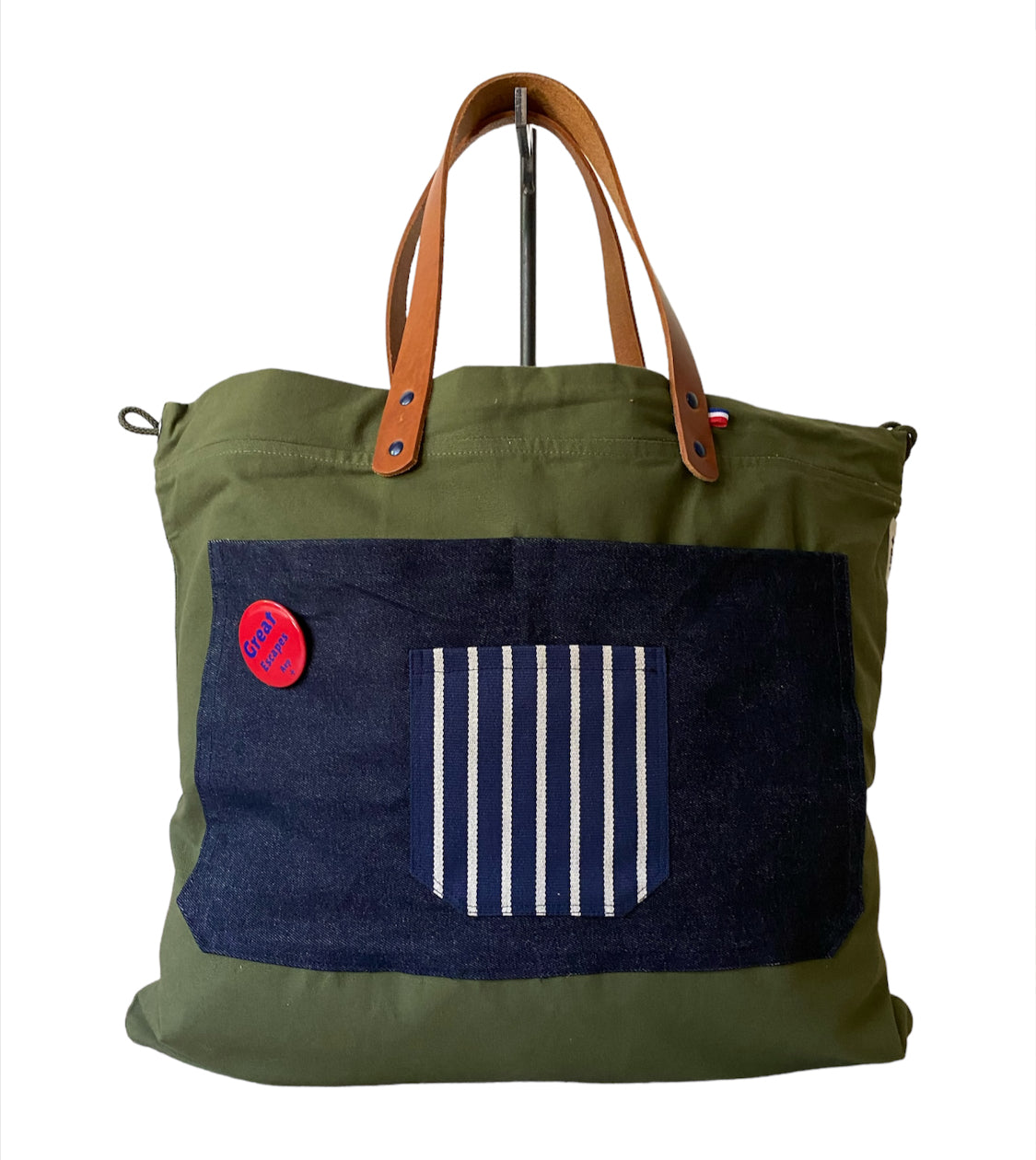 Sac cabas weekender en toile kaki, anses en cuir – vue 2
