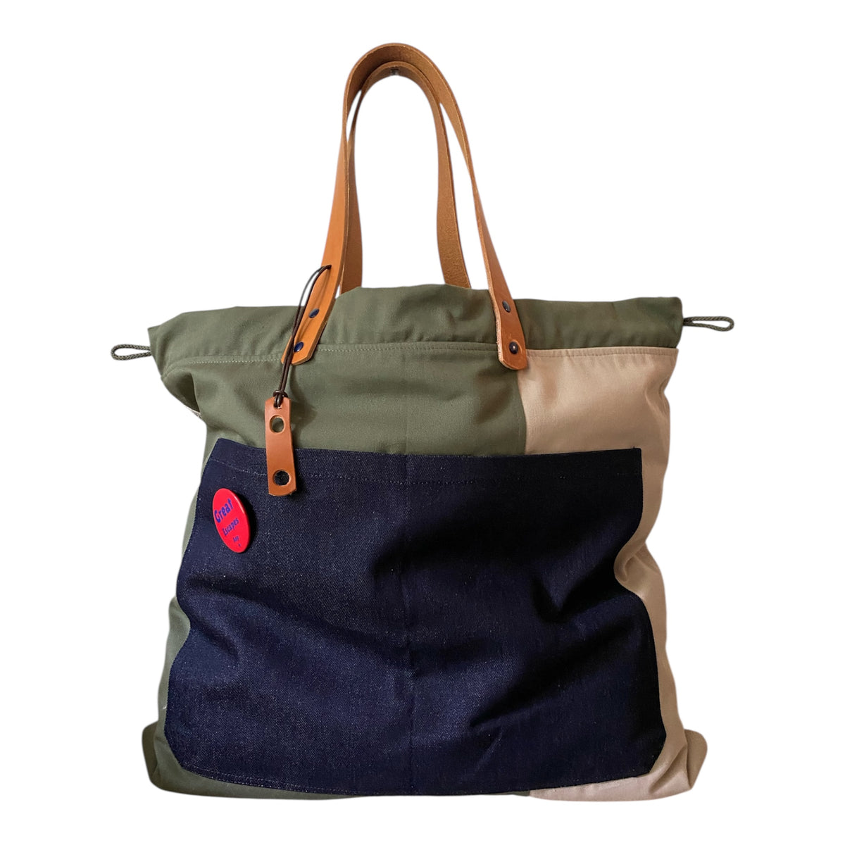 Sac cabas weekender en toile kaki, anses en cuir – fait main à Aix-en-Provence