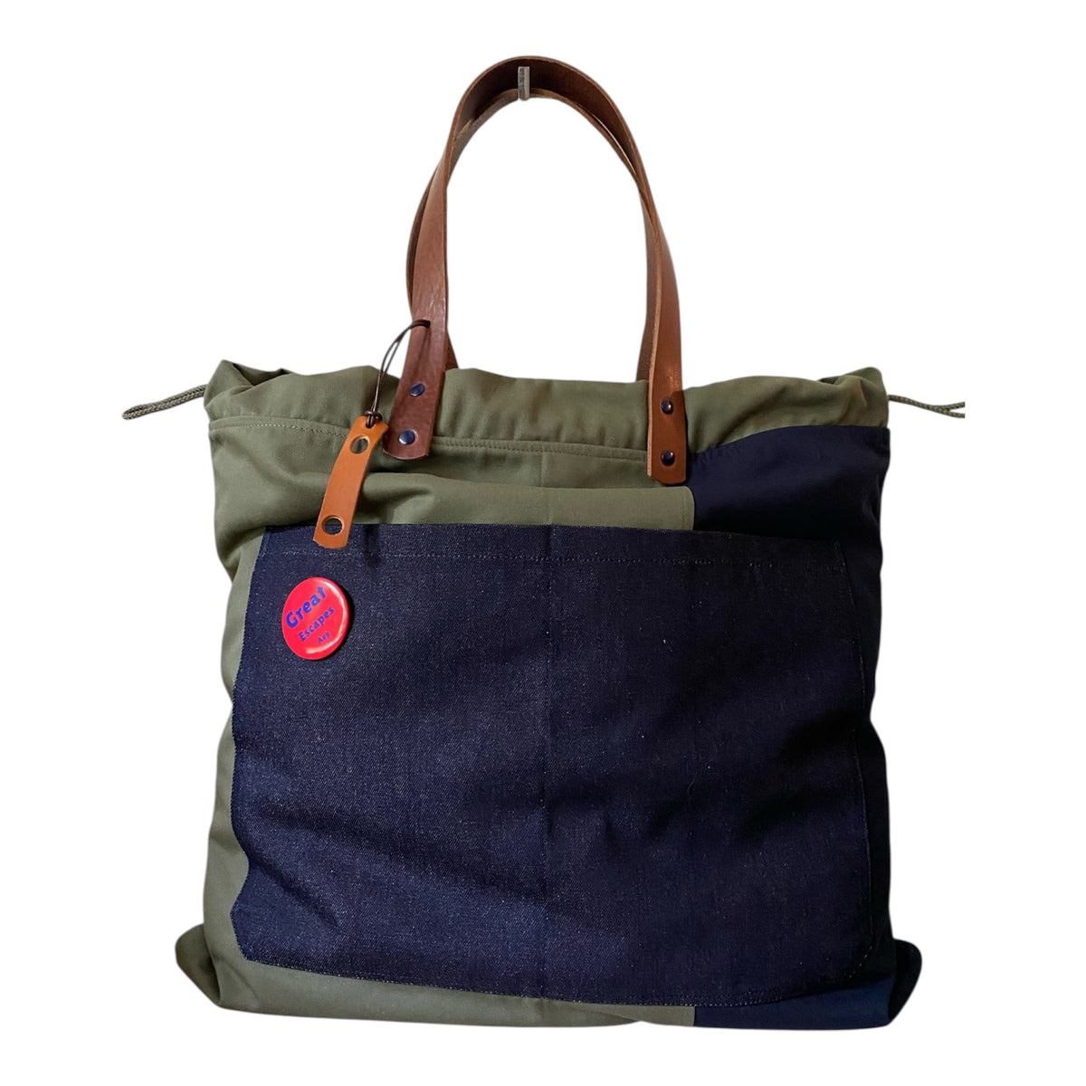 Sac cabas weekender en toile kaki, anses en cuir – fait main à Aix-en-Provence