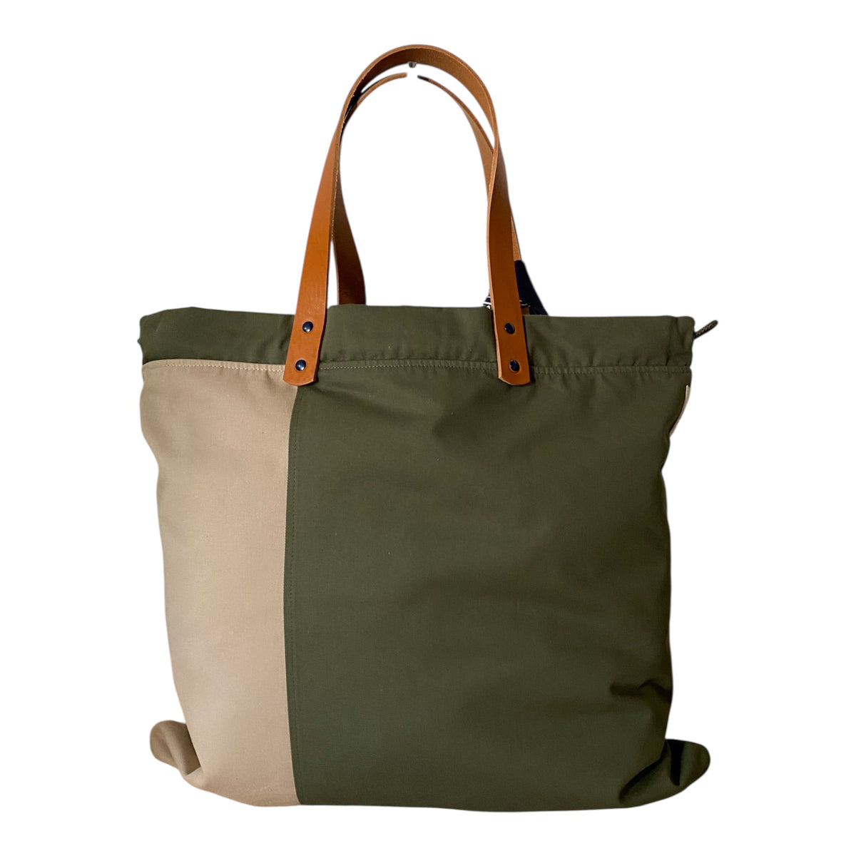 Sac cabas weekender en toile kaki, anses en cuir – vue 2