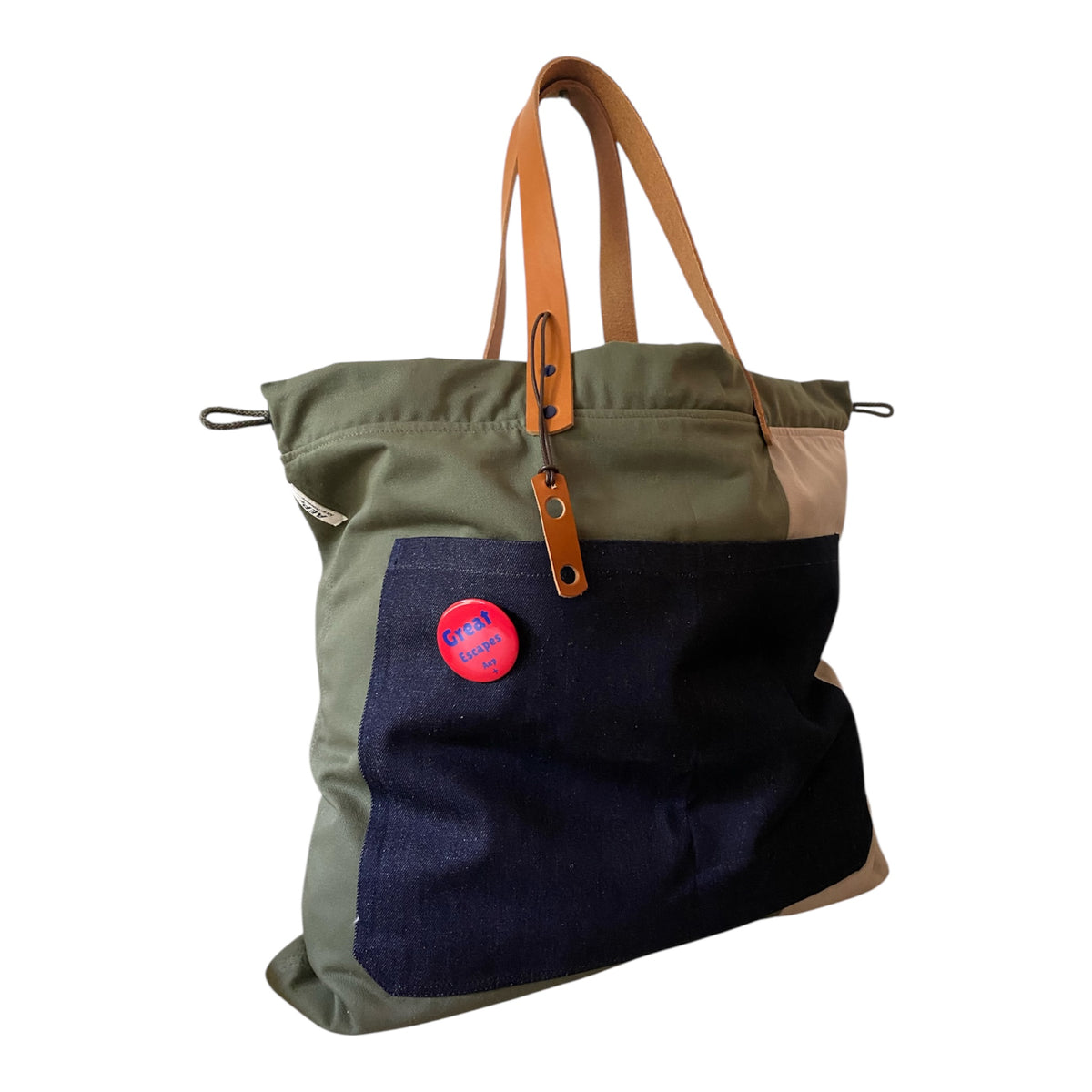 Sac cabas weekender en toile kaki, anses en cuir – vue 4