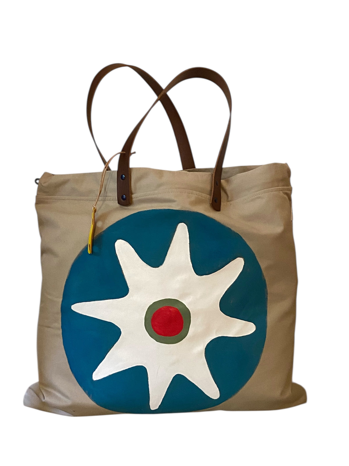 Sac cabas weekender peint à la main par Laurence de Konrad, anses en cuir – fait main à Aix-en-Provence