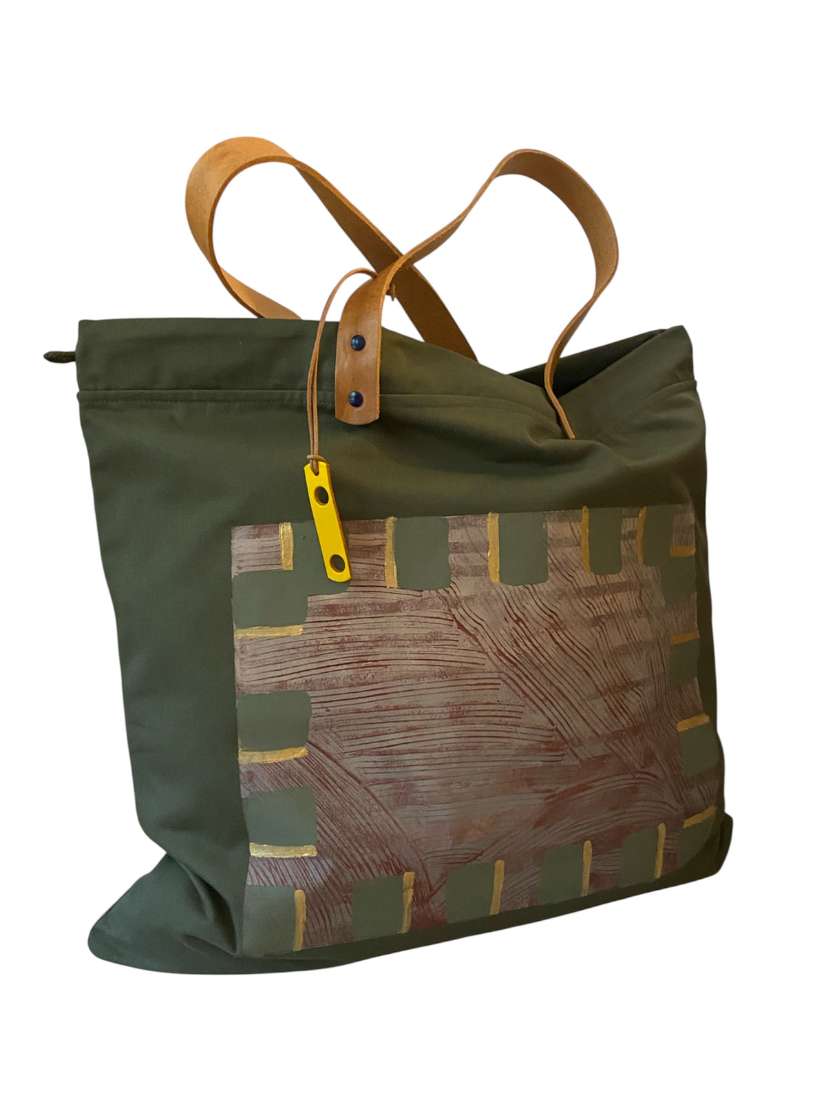 Sac cabas weekender peint à la main par Laurence de Konrad, anses en cuir – vue 2