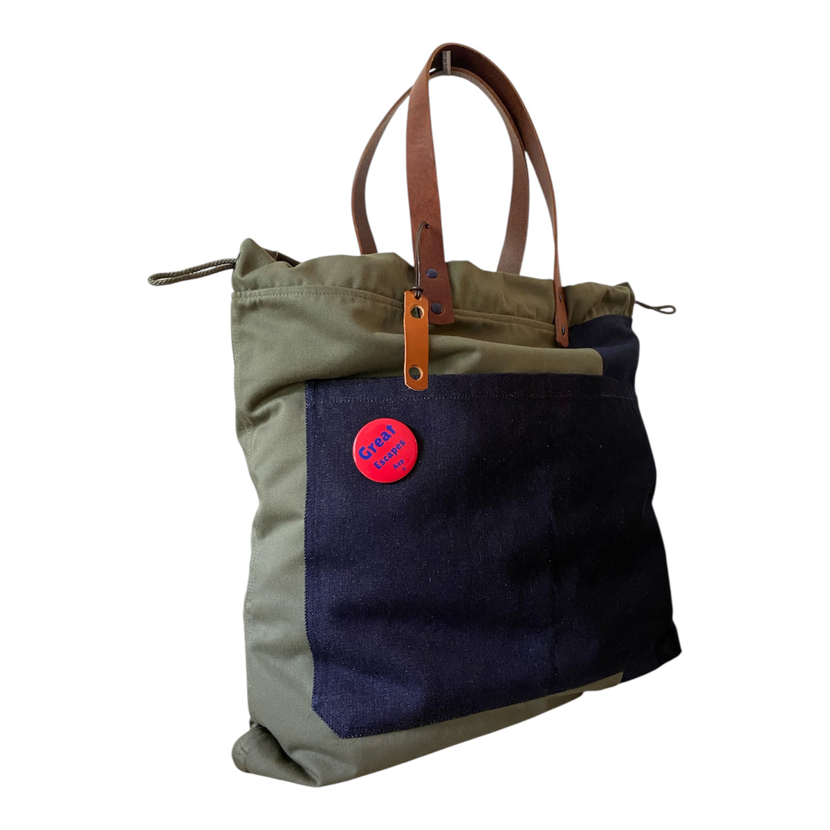 Sac cabas weekender en toile kaki, anses en cuir – vue 5