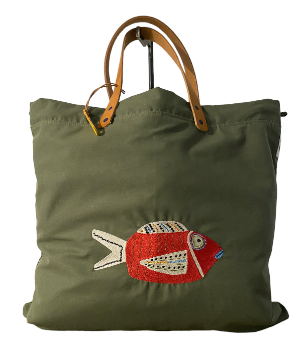 CABAS BRODERIE POISSON BOZO ROUGE