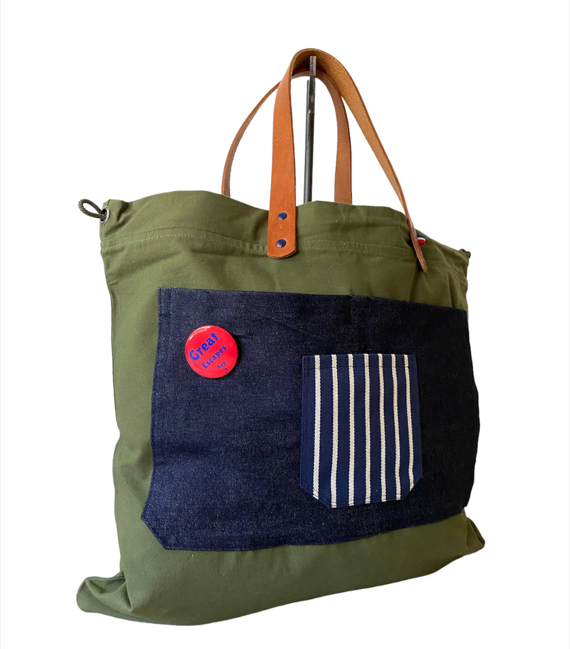 Sac cabas weekender en toile kaki, anses en cuir – vue 3