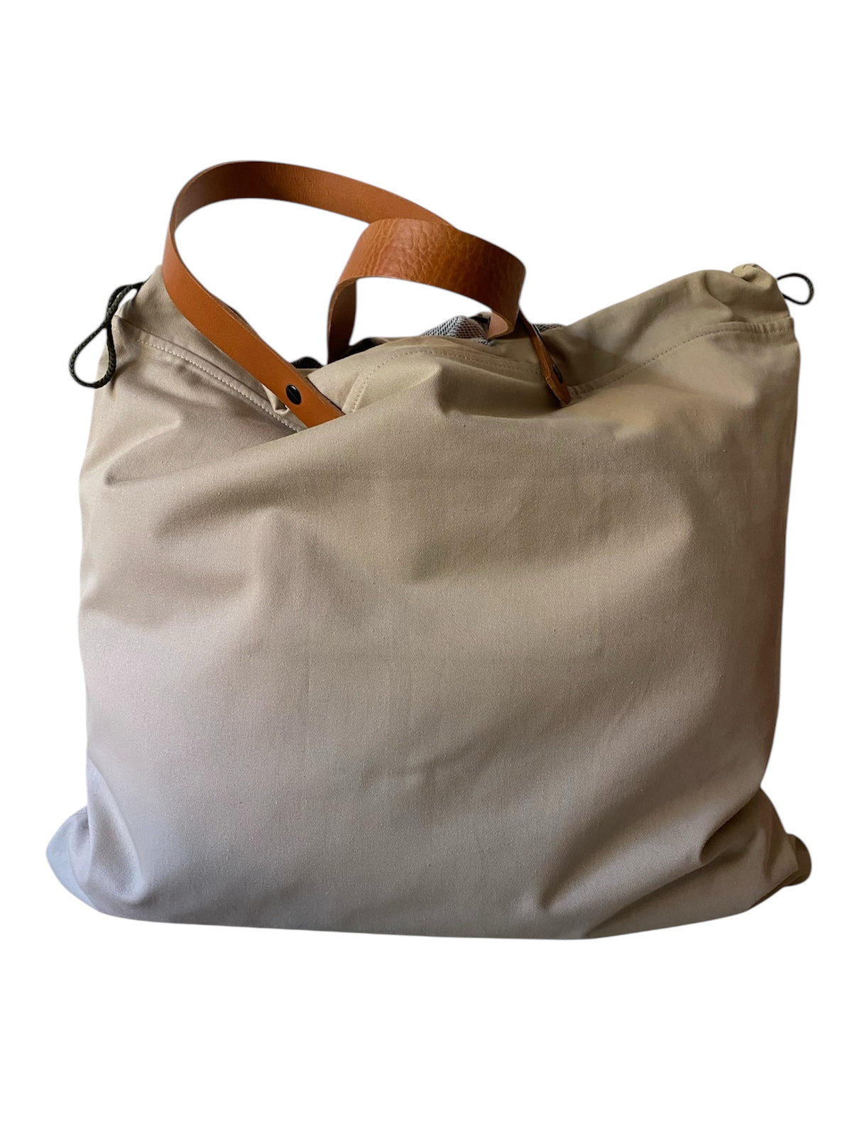 Sac cabas weekender « Drôle de Mme » en toile beige, anses en cuir – vue 3