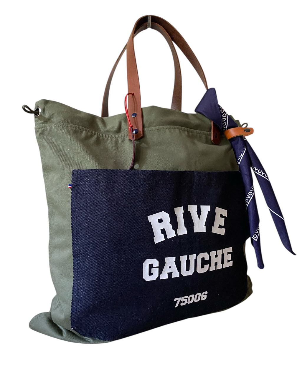 Sac cabas weekender « Rive Gauche » en toile kaki, anses en cuir – vue 2