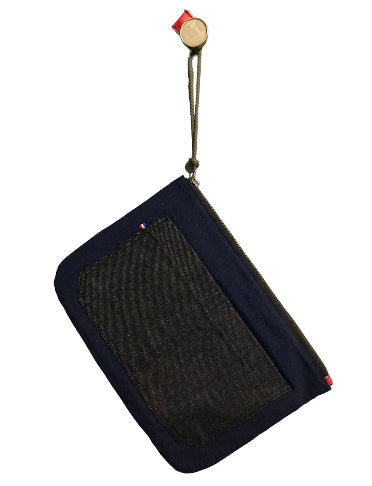 Pochette zippée peinte à la main par Laurence de Konrad en toile bleu marine – vue 3