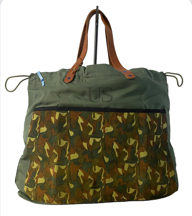 BALLON BAG KAKI AVEC CUIR CAMOUFLAGE