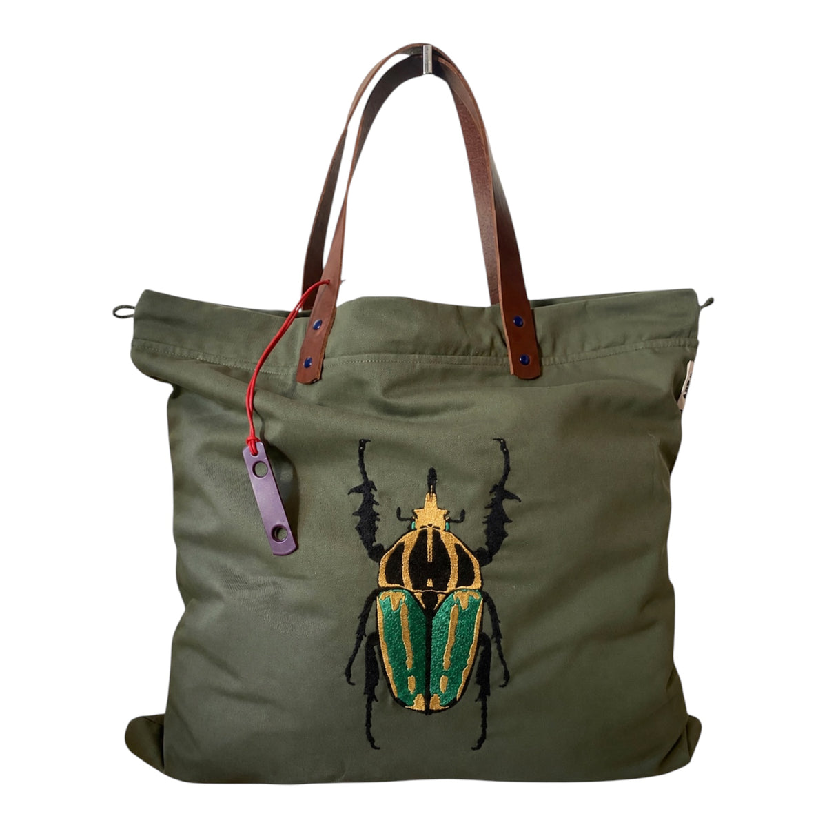 CABAS BRODERIE SCARABEE VERT