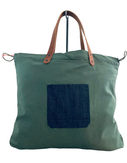 Sac cabas weekender sérigraphié « Los Angeles Melrose » en toile kaki, anses en cuir – vue 4